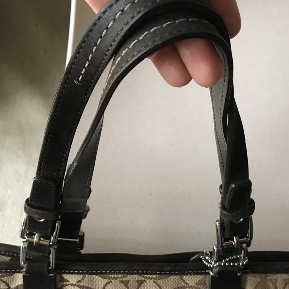 💖Coach Black Brown Suede Leather Zipper Tote Bag - Picture 5 of 8